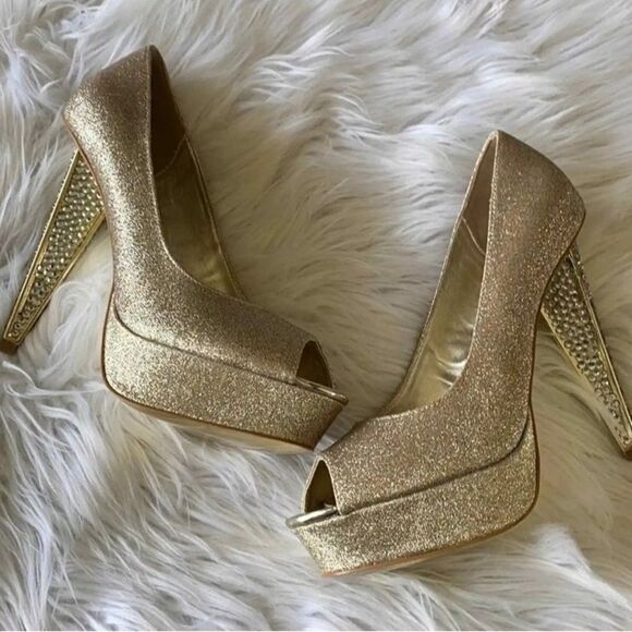 BeBe Gold Blingy Heels size 9 - Picture 3 of 12